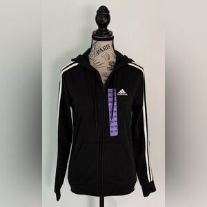 Adidas Women's Essentials 3-Stripes Full-Zip Hoodie Black/White Size XS